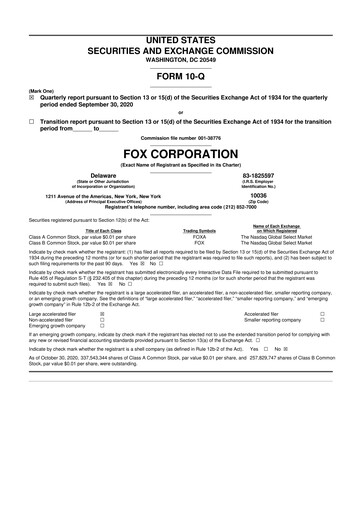 Thumbnail Fox Corporation 10-Q Quarterly Report FY2021 