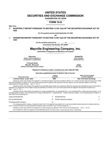 Thumbnail Mayville Engineering Company 10-Q Quarterly Report FY2020 