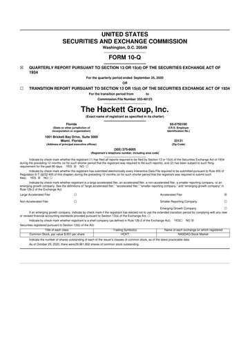 Vorschaubild The Hackett Group

 10-Q Quartalsbericht 2020 