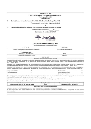 Thumbnail Live Oak Bank
 10-Q Quarterly Report FY2020 