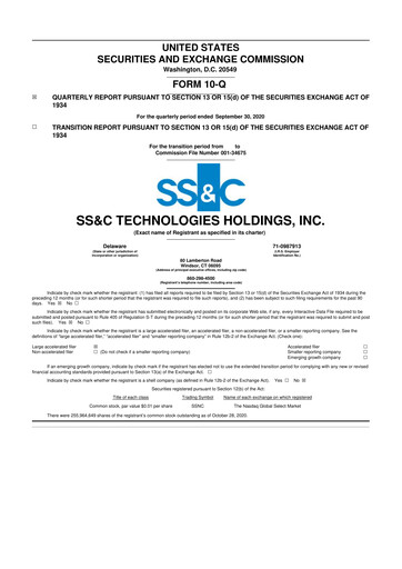 Thumbnail SS&C Technologies
 10-Q Quarterly Report FY2020 