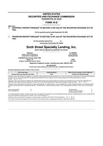Vorschaubild Sixth Street Specialty Lending 10-Q Quartalsbericht  