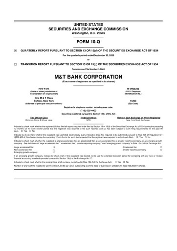 Thumbnail M&T Bank 10-Q Quarterly Report FY2020 