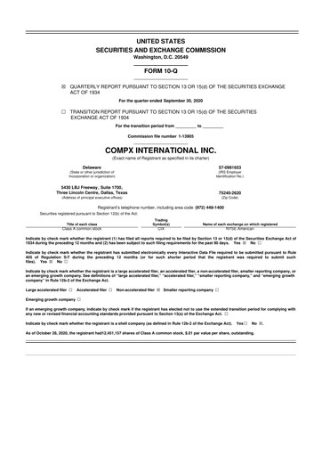 Thumbnail CompX International 10-Q Quarterly Report FY2020 