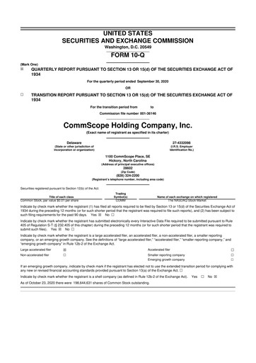 Miniature CommScope
 10-Q Rapport trimestriel 2020 