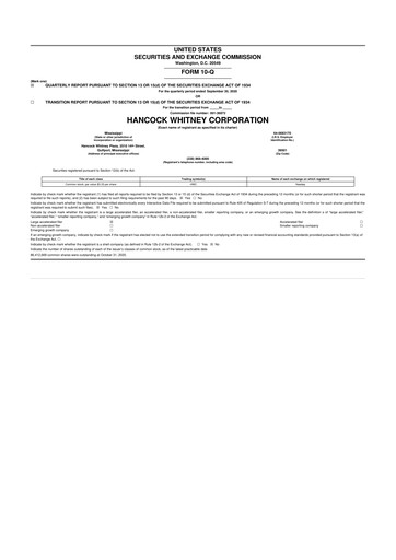 Thumbnail Hancock Whitney 10-Q Quarterly Report FY2020 