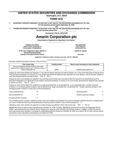 Thumbnail Amarin Corporation
 10-Q Quarterly Report FY 