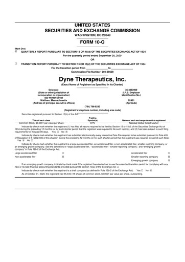 Thumbnail Dyne Therapeutics 10-Q Quarterly Report FY2020 