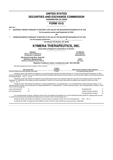 Thumbnail Kymera Therapeutics 10-Q Quarterly Report FY2020 