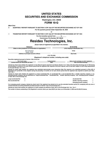 Thumbnail Resideo Technologies
 10-Q Quarterly Report FY2020 