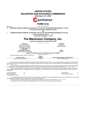 Vorschaubild The Manitowoc Company
 10-Q Quartalsbericht 2020 