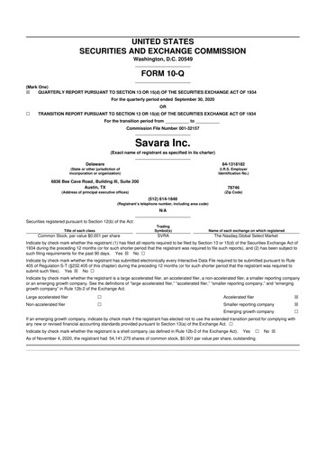 Thumbnail Savara 10-Q Quarterly Report FY2020 