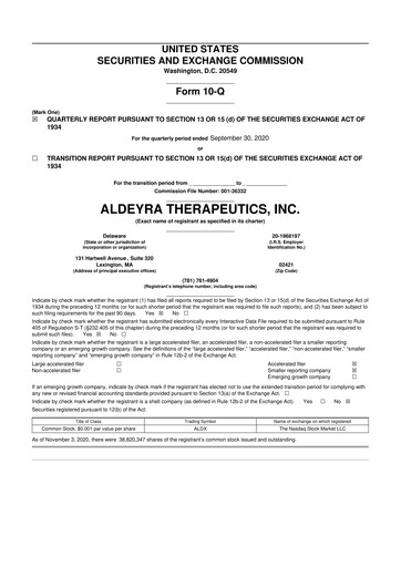 Thumbnail Aldeyra Therapeutics
 10-Q Quarterly Report FY 