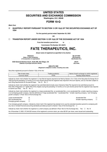 Thumbnail Fate Therapeutics
 10-Q Quarterly Report FY2020 