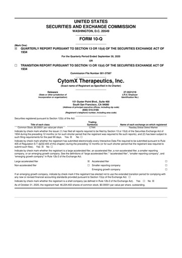 Thumbnail CytomX Therapeutics
 10-Q Quarterly Report FY2020 