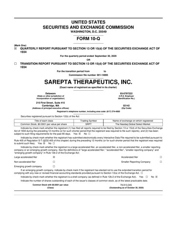 Thumbnail Sarepta Therapeutics
 10-Q Quarterly Report FY2020 