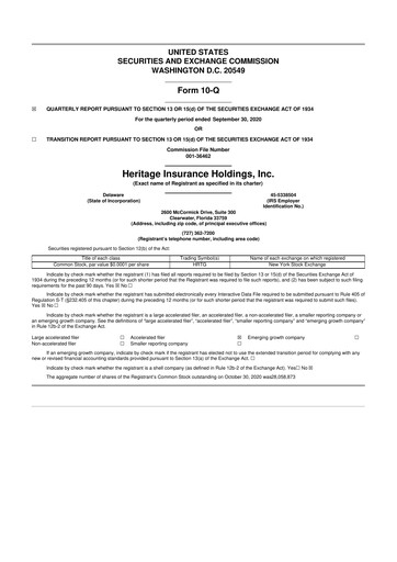 Miniature Heritage Insurance 10-Q Rapport trimestriel 2020 