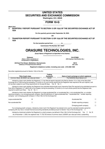 Thumbnail OraSure Technologies 10-Q Quarterly Report FY 