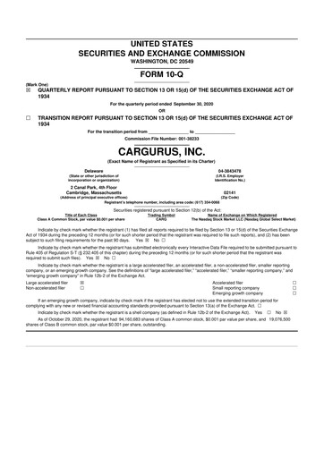 Thumbnail CarGurus 10-Q Quarterly Report FY2020 