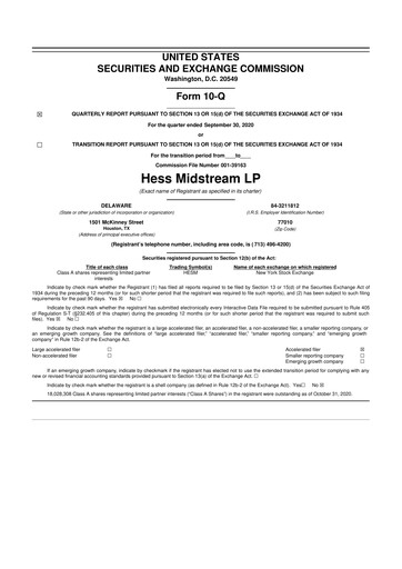 Vorschaubild Hess Midstream 10-Q Quartalsbericht 2020 
