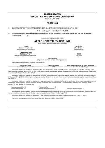 Thumbnail Apple Hospitality REIT
 10-Q Quarterly Report FY2020 