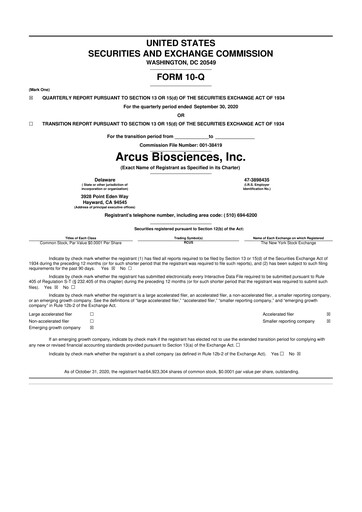Thumbnail Arcus Biosciences
 10-Q Quarterly Report FY2020 