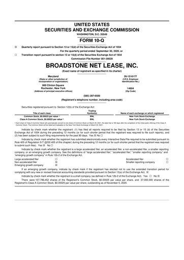 Vorschaubild Broadstone Net Lease 10-Q Quartalsbericht 2020 
