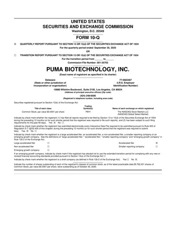 Miniature Puma Biotechnology 10-Q Rapport trimestriel 2020 