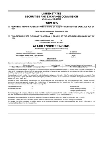 Vorschaubild Altair Engineering
 10-Q Quartalsbericht 2020 