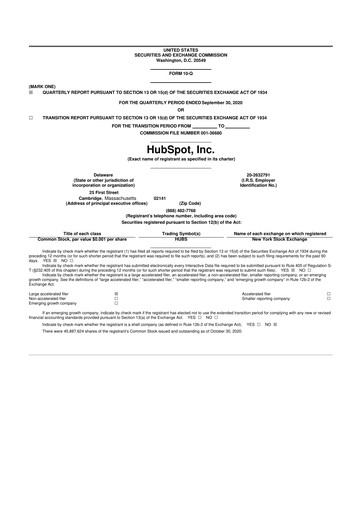 Vorschaubild HubSpot 10-Q Quartalsbericht 2020 