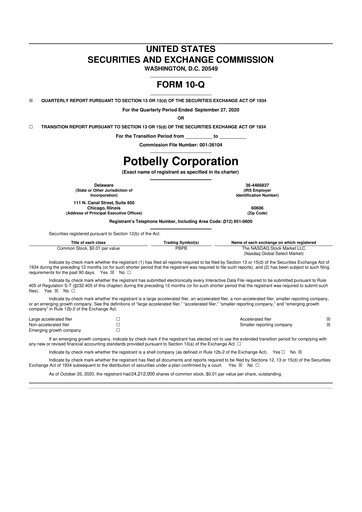 Thumbnail Potbelly Corporation 10-Q Quarterly Report FY2020 