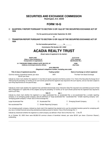 Thumbnail Acadia Realty Trust
 10-Q Quarterly Report FY2020 