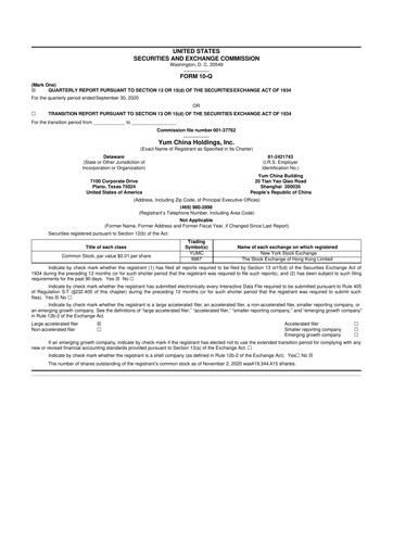 Thumbnail Yum China
 10-Q Quarterly Report FY2020 