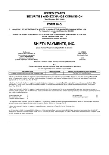 Thumbnail Shift4 Payments
 10-Q Quarterly Report FY2020 