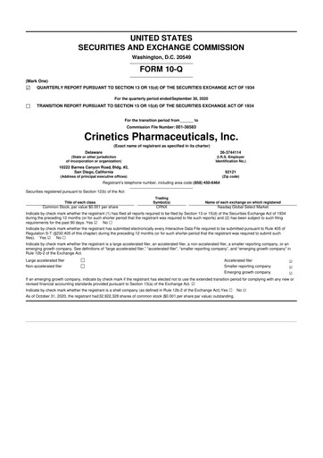 Vorschaubild Crinetics Pharmaceuticals 10-Q Quartalsbericht 2020 