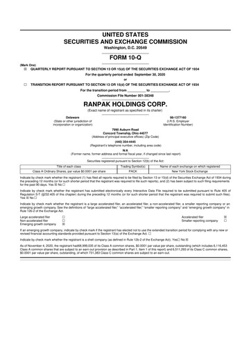 Thumbnail Ranpak 10-Q Quarterly Report FY2020 