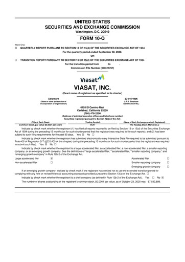 Miniature ViaSat 10-Q Rapport trimestriel  