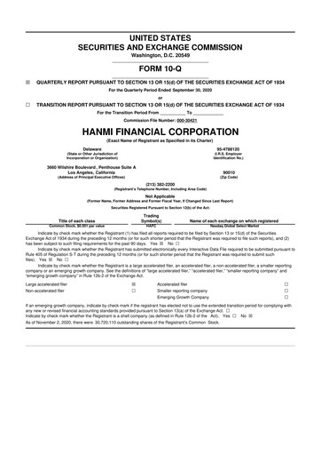 Thumbnail Hanmi Financial 10-Q Quarterly Report FY2020 