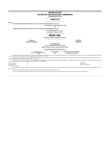 Miniature Roku 10-Q Rapport trimestriel 2020 