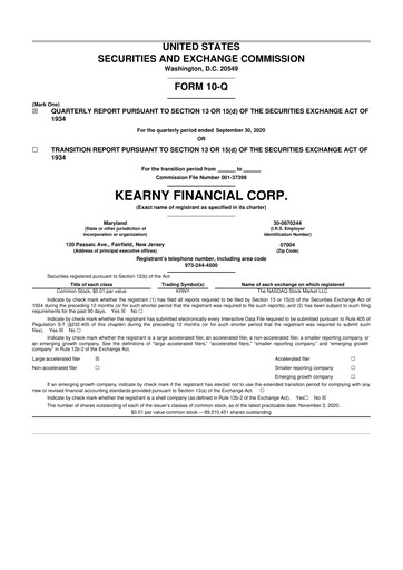 Thumbnail Kearny Financial
 10-Q Quarterly Report FY2021 