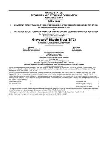 Vorschaubild Grayscale Bitcoin Trust 10-Q Quartalsbericht 2020 