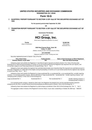 Thumbnail HCI Group
 10-Q Quarterly Report FY2020 