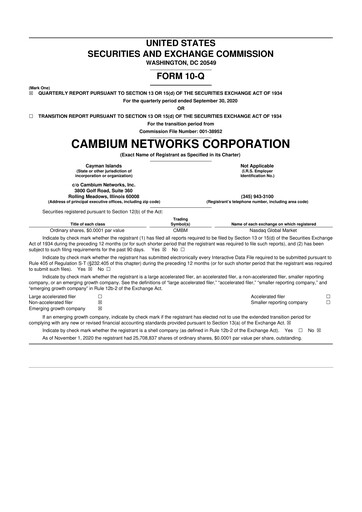 Thumbnail Cambium Networks 10-Q Quarterly Report FY2020 
