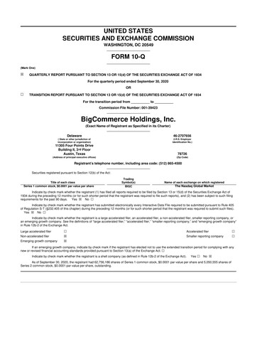 Thumbnail BigCommerce 10-Q Quarterly Report FY2020 