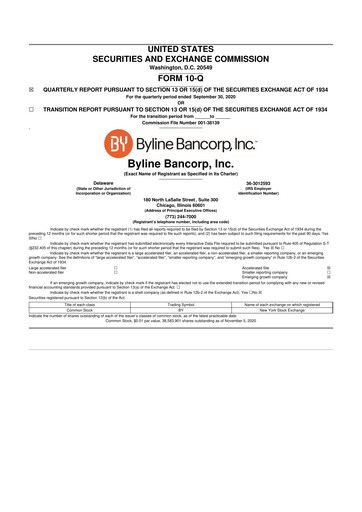 Miniature Byline Bancorp 10-Q Rapport trimestriel 2020 