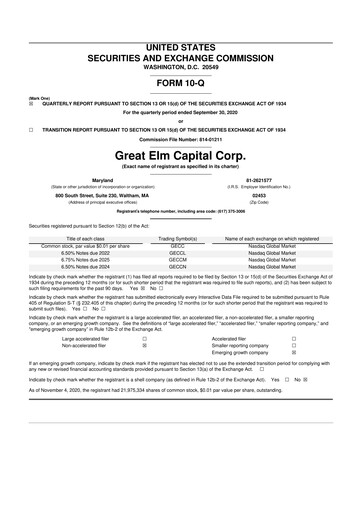 Vorschaubild Great Elm Capital
 10-Q Quartalsbericht  