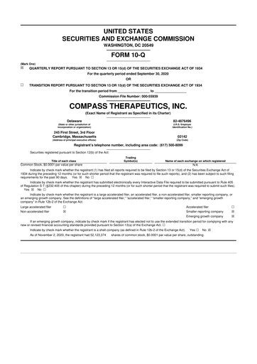 Thumbnail Compass Therapeutics 10-Q Quarterly Report FY2020 