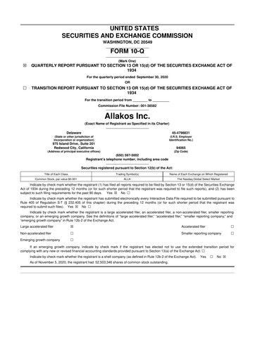 Thumbnail Allakos 10-Q Quarterly Report FY2020 