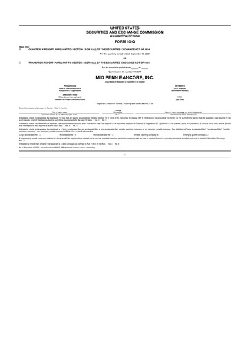 Thumbnail Mid Penn Bancorp 10-Q Quarterly Report FY2020 