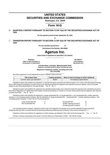 Thumbnail Agenus
 10-Q Quarterly Report FY2020 